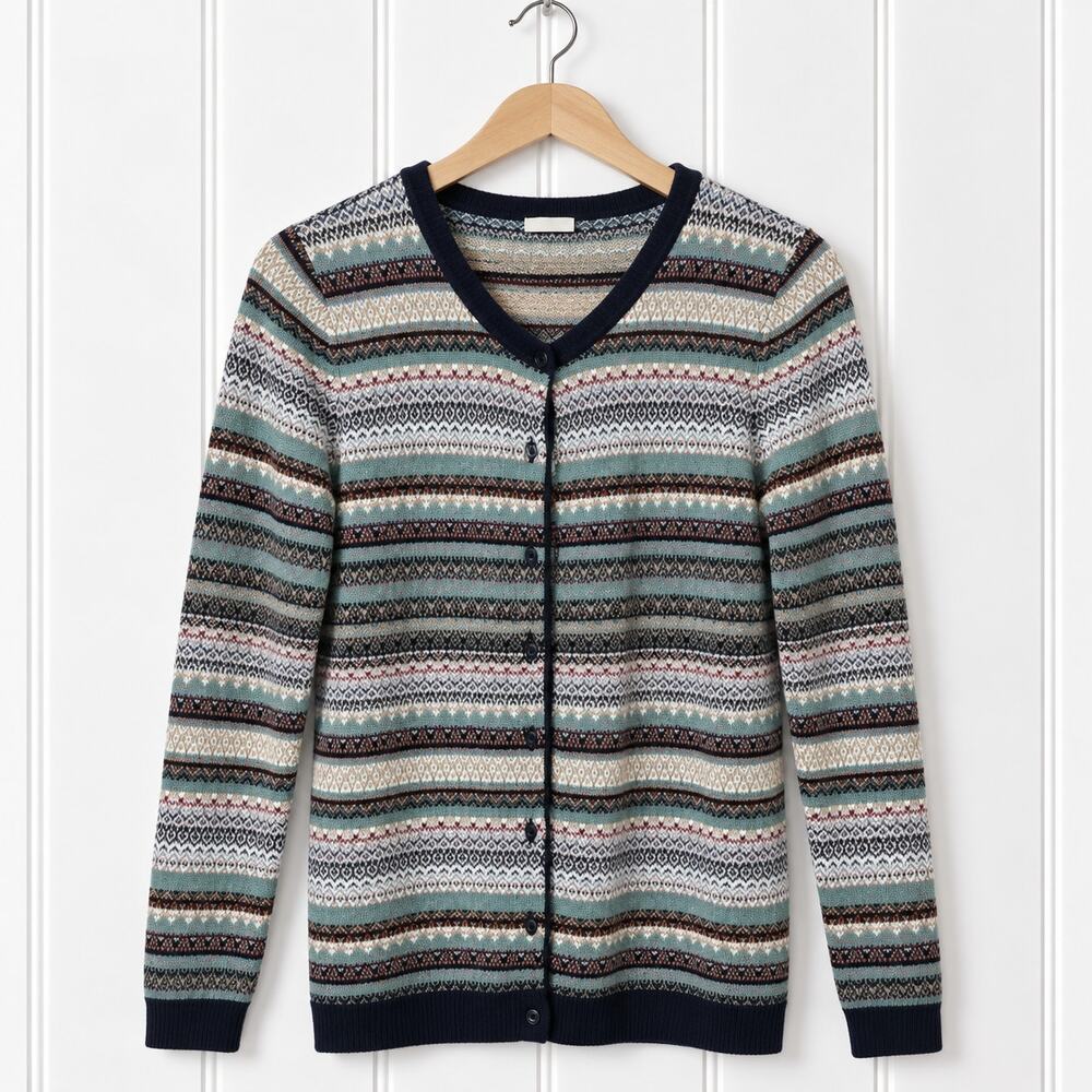 Talbots Striped Cardigan Womens M Multicolor Cotton Blend Button Front